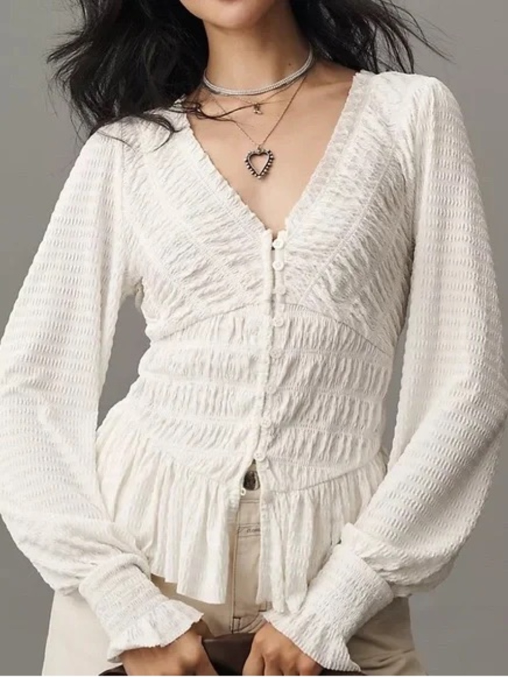 Anthropologie Smocked Button-Front Top